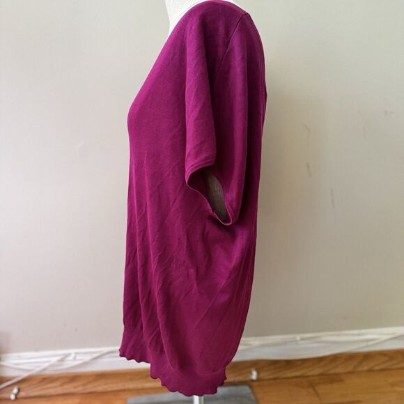 New York & Company Women's Oversize Silk Blend Pullover Vneck Sweater Magenta XS - Picture 3 of 15